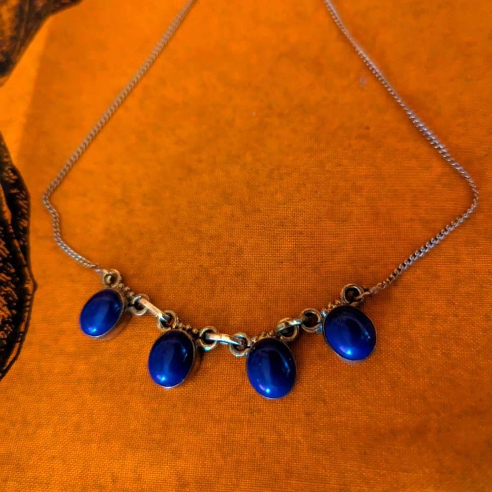 Lapis Lazuli Silver Hook Clasp Necklace Unique